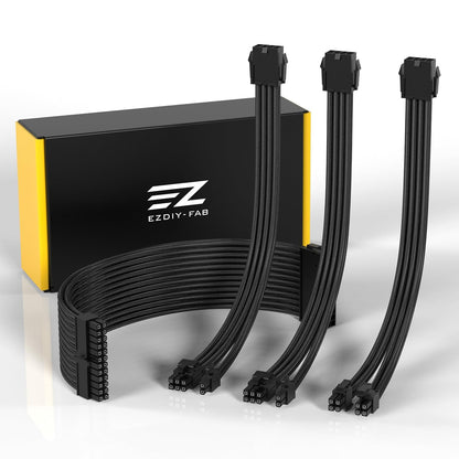 EZDIY-FAB PSU Extension Cable Sleeved Custom Mod PC Power Supply Cable, Soft Nylon Braided with Comb Kit 24PIN/8PIN to 6+2Pin/ 8PIN to 4+4PIN-30CM 300MM - All White Edition