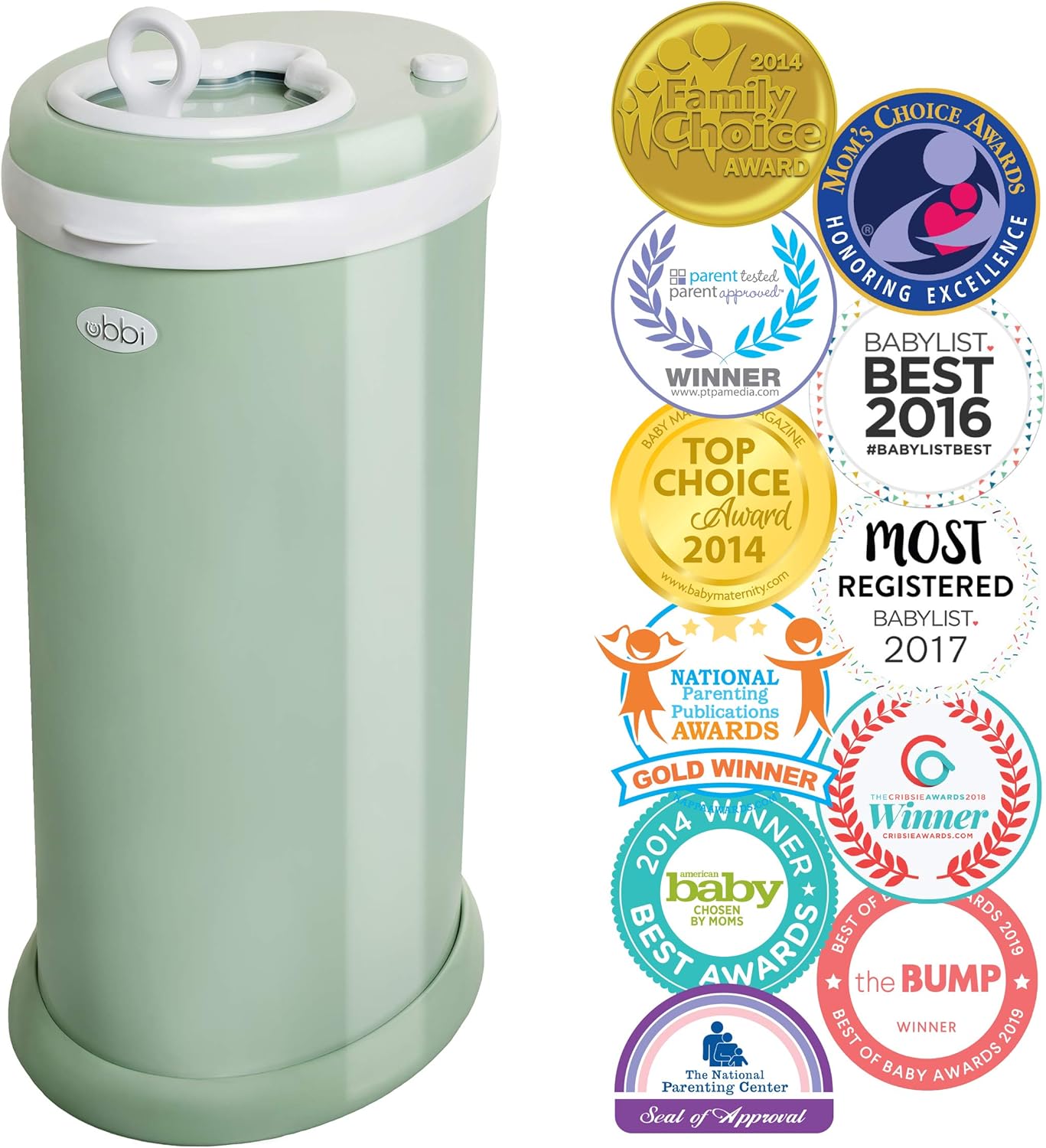 Ubbi Steel Diaper Pail, White