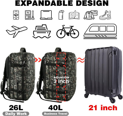 Mogplof Carry on Backpack, Airline Flight Approved Travel Backpack for Men, WOmen 40L Extra Large Expandable Water Resistant Backpack Lightweight Daypack Perfect Fit for 17 17.3 Inch Laptop, Black