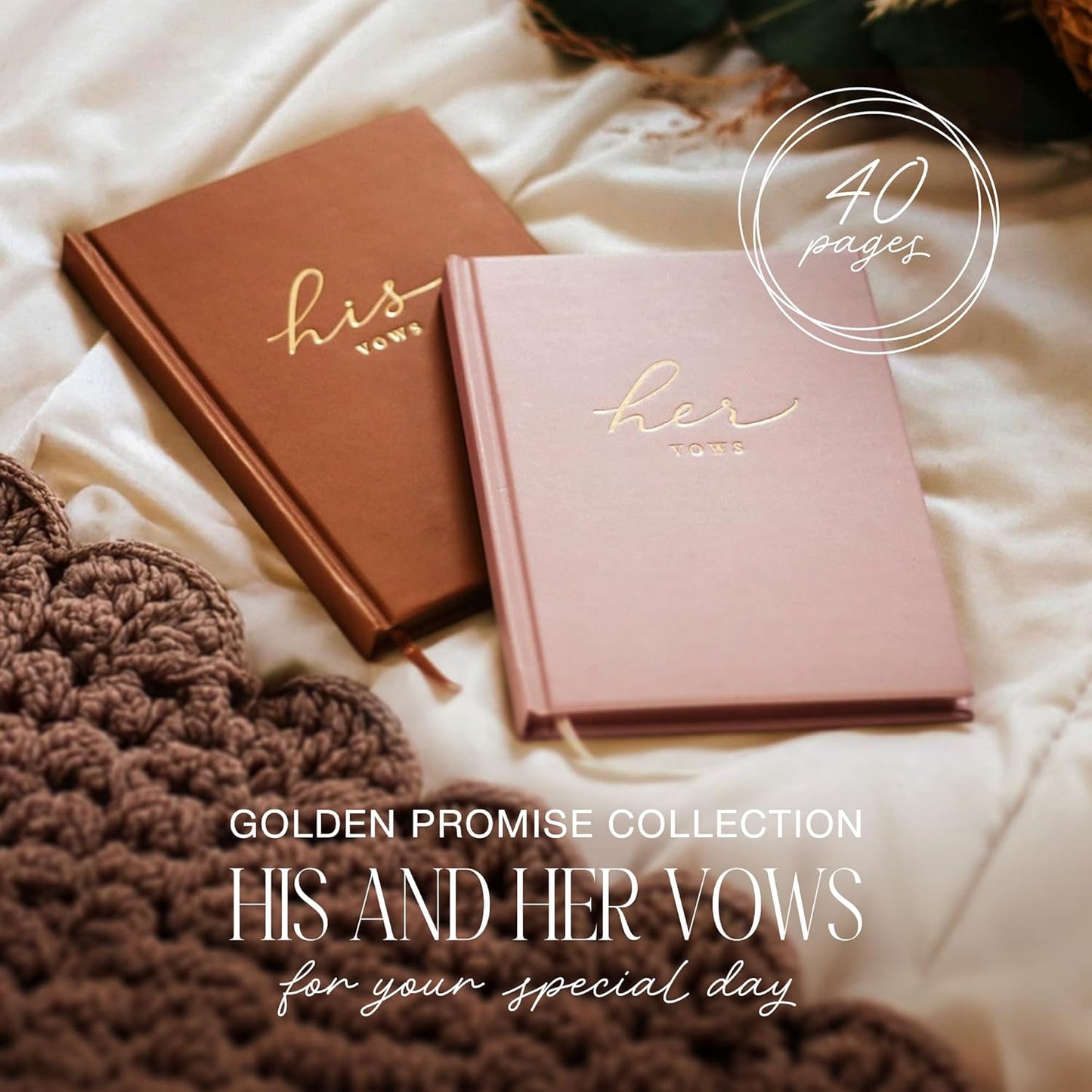 Wedding Vow Books His and Hers – Perfectly Sized, Hardcover Vow Booklets with Gold Foil Lettering – Vows Book Her & Him, Wedding Essentials Idea, Wedding Registry Gifts (Black Ivory, Gold)