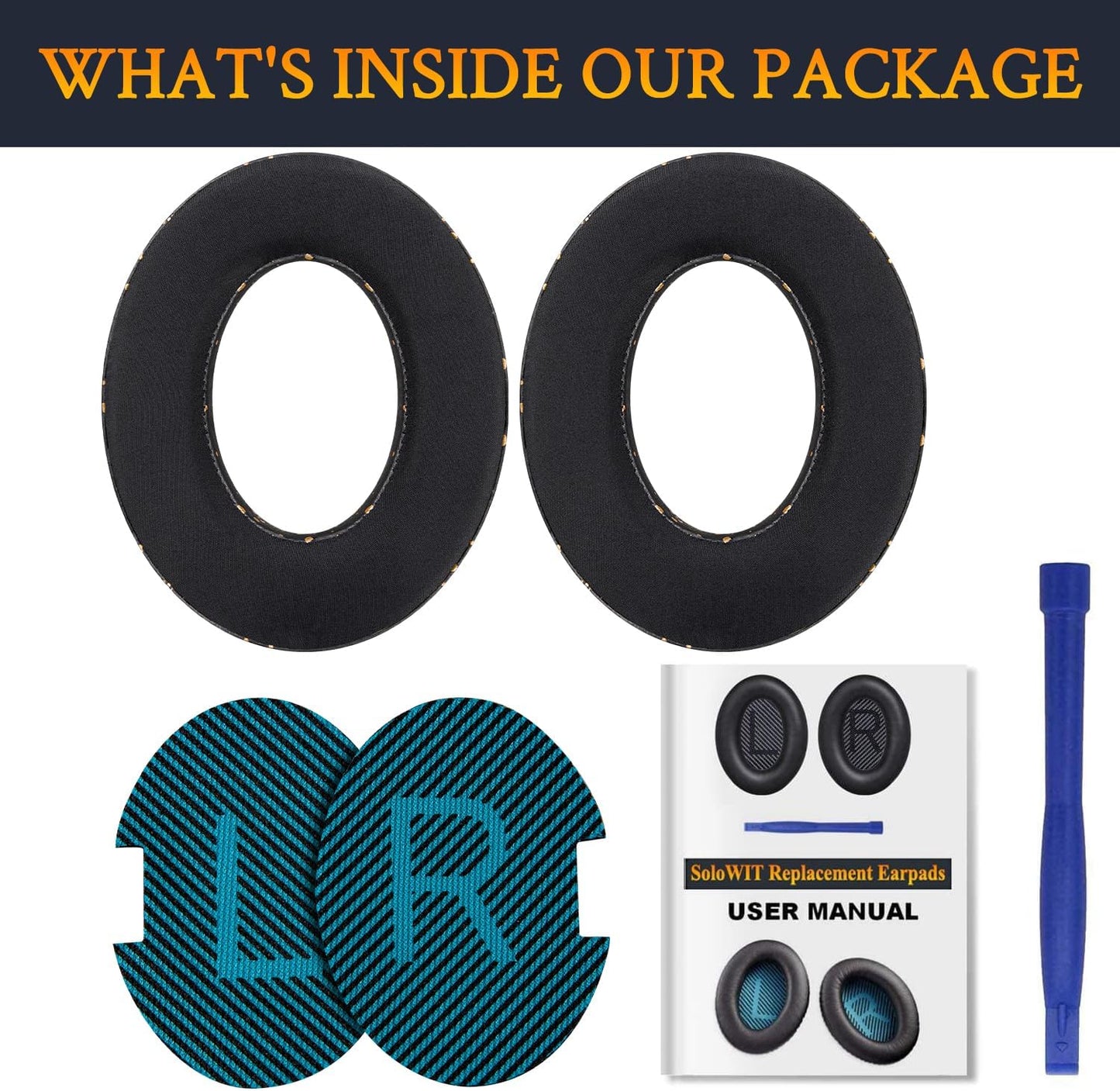 SoloWIT Earpads Cushions for Bose Headphones, Replacement Ear Pads for Bose QuietComfort 15 QC15 QC25 QC2 QC35/Ae2 Ae2i Ae2w/SoundTrue & SoundLink Around-Ear Series - QC25 PL Black&Blue