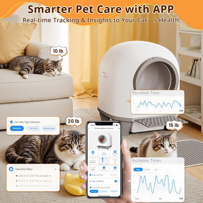 VICTONE Self Cleaning Cat Litter Box with App Control Support Safety Protection, 90L Automatic Cat Litter Box for Multiple Cats with A Complimentary Garbage Bag (Brown)