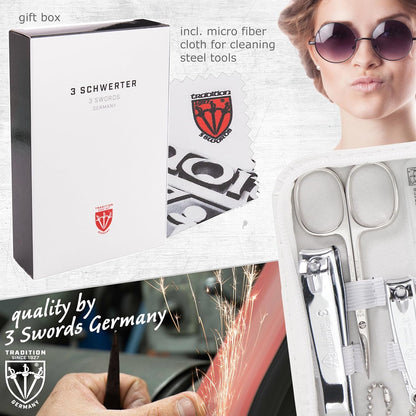 3 Swords Germany - brand quality 8 piece manicure pedicure grooming kit set for professional finger & toe nail care scissors clipper fashion leather case camou in gift box, Made in Germany