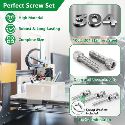 860PCS Metric Screw Assortment Kit, M2 M3 M4 M5 Machine Screws with Lock & Flat Washers, 10.9 Grade Alloy Steel, Metric Hex Button Head Cap Nuts and Bolts Assortment Kit with 4 Wrenches