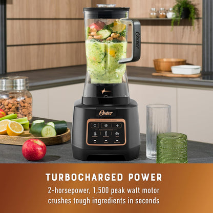 Oster Extreme Mix Professional Blender, 1500W, 10-Point Titanium Blades w/Reversable Blending Tech for Turbocharged Chopping & Pulverizing, Single-Touch Auto Programs, 64oz Dishwasher-Safe Pitcher