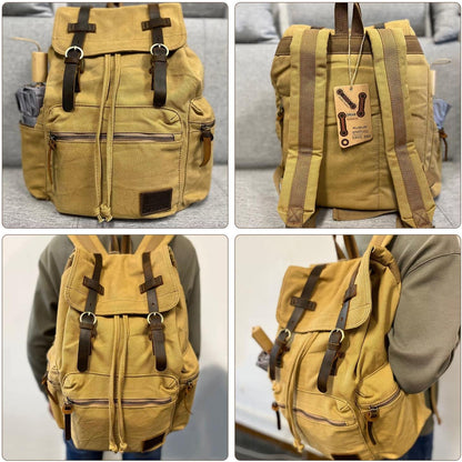 AUGUR Canvas Backpack,17 inch Laptop Backpack Vintage Canvas Leather Backpacks Casual School College Bag Pack Bookbag Hiking Travel Rucksack Daypack (L-Coffee)
