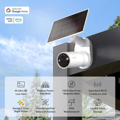 TP-Link Tapo Solar-Powered Security Camera Kit, 2K Wireless Battery Camera w/Solar Panel Base, Smart Person Detection, SD/Cloud Storage, Spotlight Color Night Vision, No Hub Needed (Tapo C410 KIT)