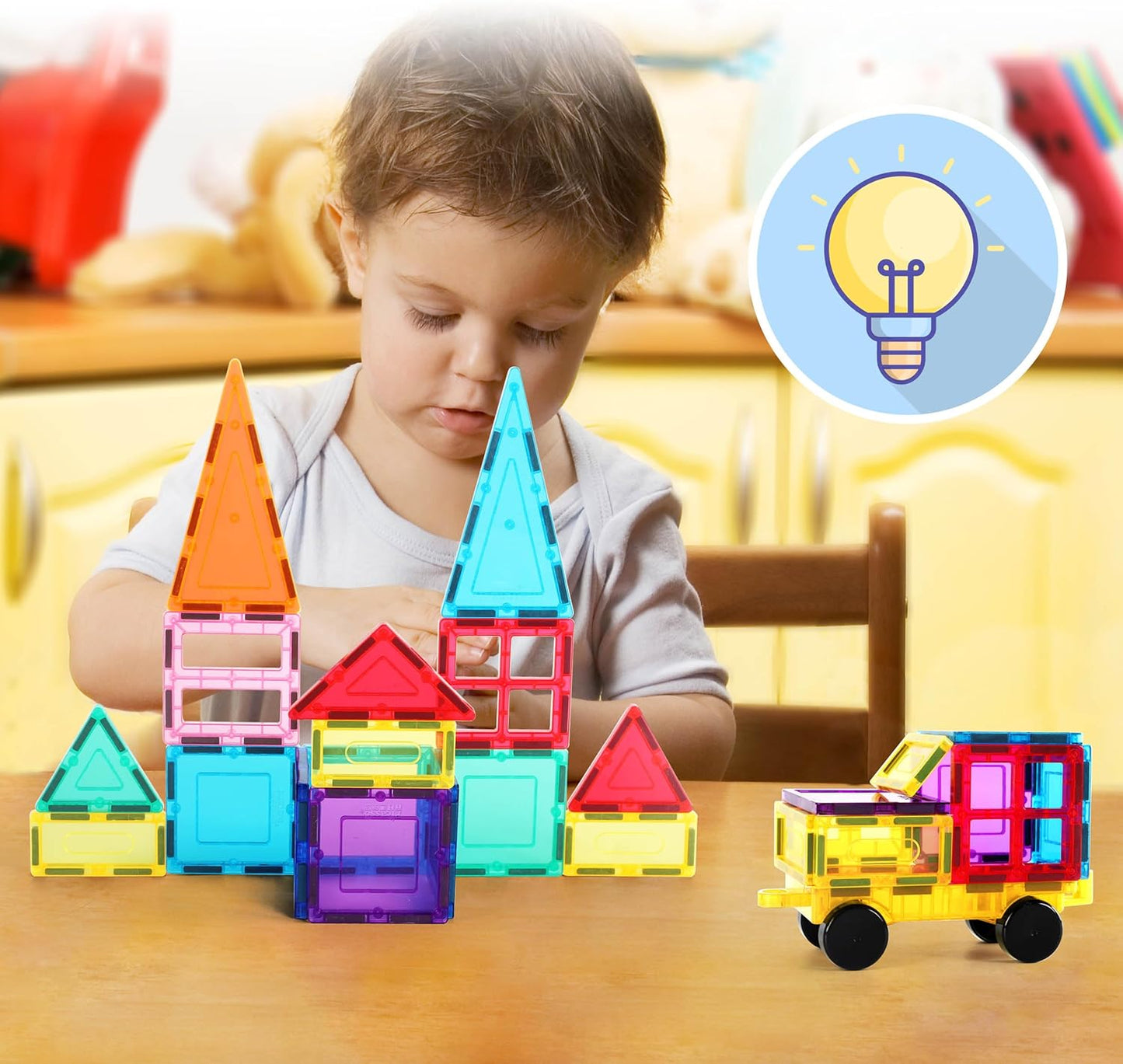 PicassoTiles 100 Piece Set 100pcs Magnet Building Tiles Clear Magnetic 3D Building Blocks Construction Playboards, Creativity beyond Imagination, Inspirational, Recreational, Educational Conventional