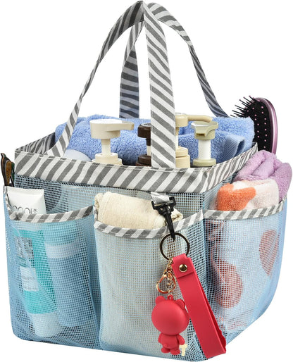 Mesh Shower Caddy Tote, Large College Dorm Bathroom Caddy Organizer with Key Hook and 2 Oxford Handles, Quick Hold, 8 Basket Pockets for Camp Gym