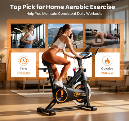 DMASUN Exercise Bike,350 LBS Magnetic Resistance Stationary Bike with 4 Way Adjustable Seat, Hand Pulse Heart Rate, LCD Display, Quiet Belt Drive for Home Cardio Workout