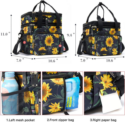 Lunch Bag Women Insulated Lunch Box for Work, Purple Expandable Large Lunch Bags, Leakproof Double Deck Lunch Box Cooler Bag（Purple）