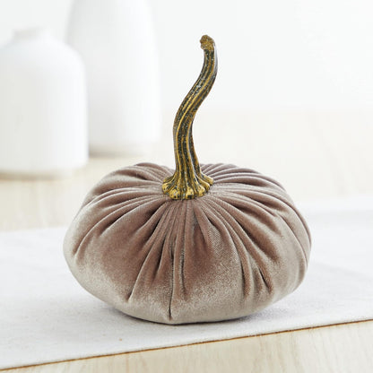 Velvet pumpkins set of 3 small, neutral home decor, fall tablescape, tiered tray centerpiece, elegant gift set for friend, Thanksgiving centerpiece, cozy autumn vibe, hygge home (Gray, Taupe, Ivory)