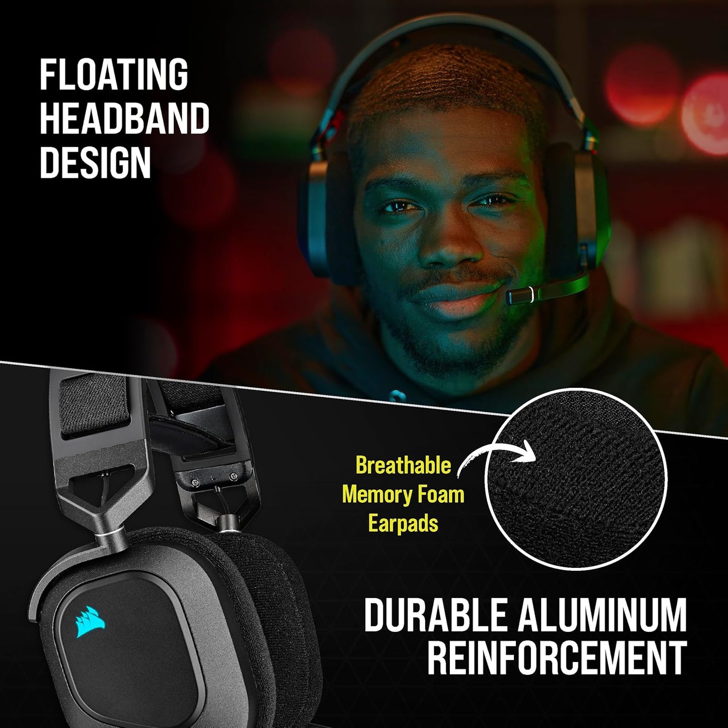 Corsair HS80 RGB USB Premium Gaming Headset with Dolby Audio 7.1 Surround Sound (Broadcast-Grade Omni-Directional Microphone, Memory Foam Earpads, High-Fidelity Sound, Durable Construction) Carbon