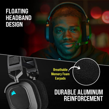 Corsair HS80 RGB USB Premium Gaming Headset with Dolby Audio 7.1 Surround Sound (Broadcast-Grade Omni-Directional Microphone, Memory Foam Earpads, High-Fidelity Sound, Durable Construction) Carbon