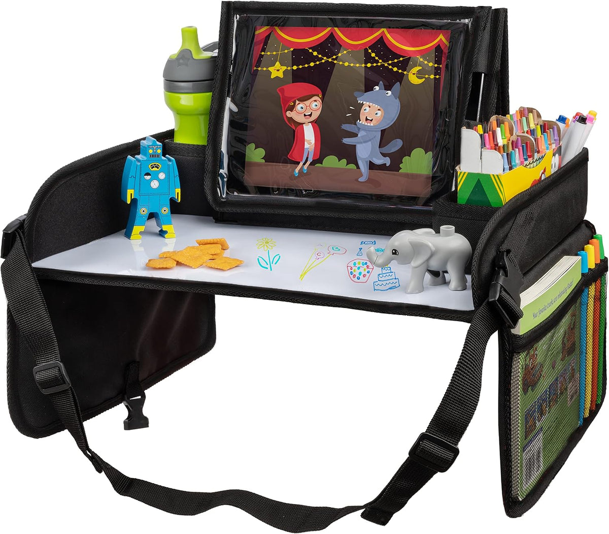 Lusso Gear Kids Travel Tray for Toddler & Kids Car Seat, Lap Tray for Airplane, Kids Travel Desk Essential Accessories, Table Tray for Road Trip Activities (Black)