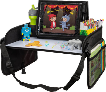 Lusso Gear Kids Travel Tray for Toddler & Kids Car Seat, Lap Tray for Airplane, Kids Travel Desk Essential Accessories, Table Tray for Road Trip Activities (Black)