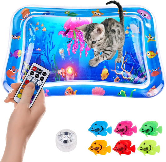 FATBEE New Thickened Cat Water Mat with Light,Anti-Scratch Water Sensor Play Mat，Water Sensor Play Mat for Cats, Cool Comfort Water Sensor Pad