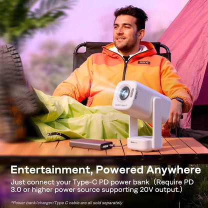 Aurzen D1R air Roku TV Mini Projector with USB-C Power, Roku Built-in & Official Apps, Portable Design & Flexible Stand, Native 1080P, DoIby Audio, Smart Projector for Home & Outdoor, White