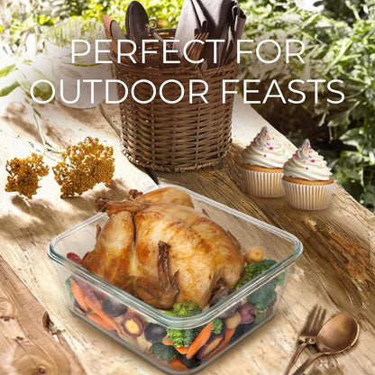 Razab 3300 Ml / 112 Oz Large Glass Container Food Storage with Lids - Leakproof, BPA-Free Large Meal Prep Container Ideal for Roasting Turkey, Store Leftover - Microwave & Oven Safe