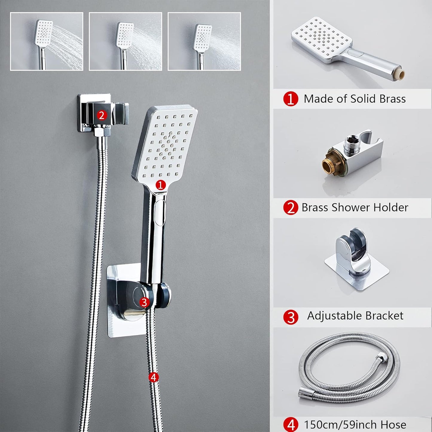 LCEVCGK Shower Faucet Set Complete Matte Black Shower System with 8 inch Square Rainfall Shower Head 3-Function Handheld Shower Waterfall Bathtub Spout Rain Shower Combo Set Bathroom Wall Mounted