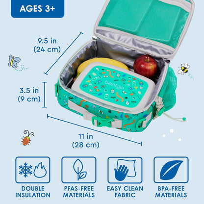 Bentgo® Kids Lunch Bag - Durable, Double Insulated, Water-Resistant Fabric, Interior & Exterior Zippered Pockets, Water Bottle Holder - Ideal for Children 3+ (Shark)