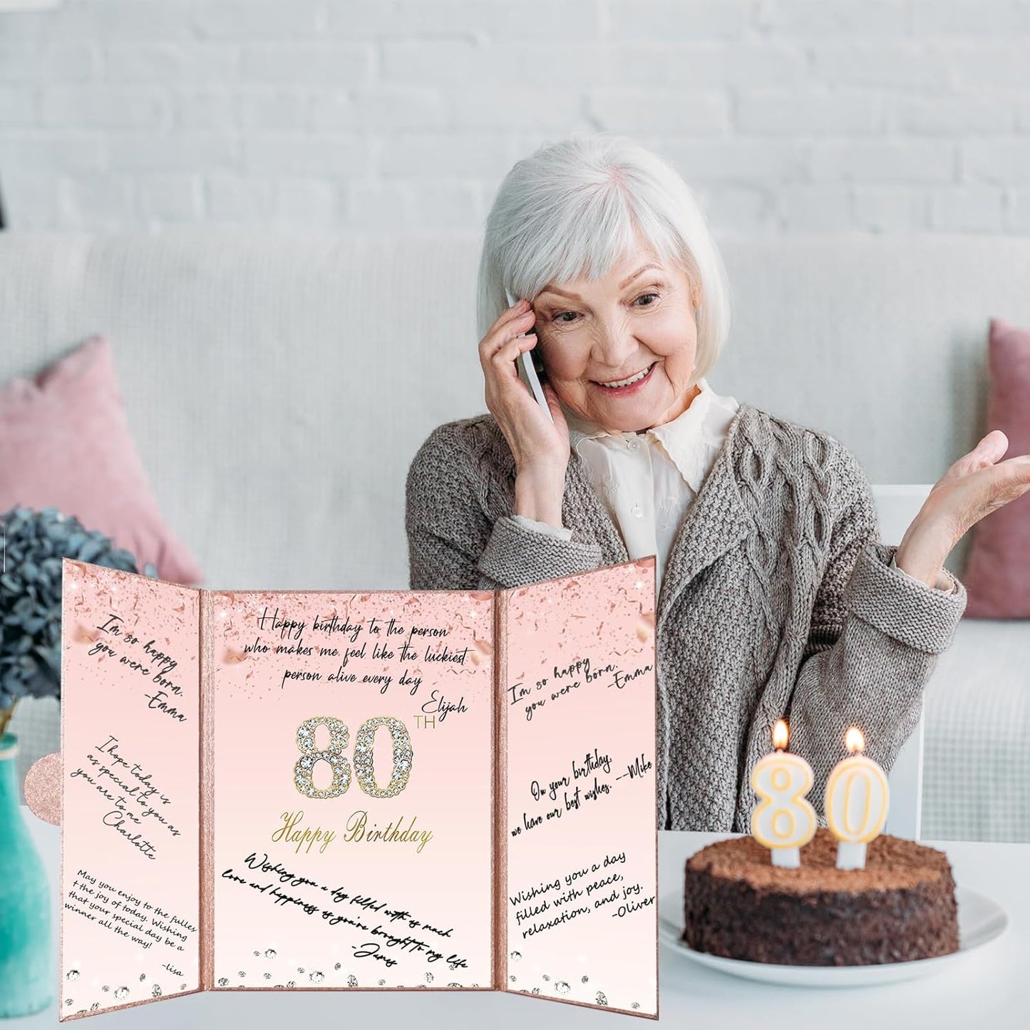 Crenics Rose Gold 70th Birthday Decorations, Creative 70th Birthday Guest Sign in Book Alternative, Large 70th Birthday Signature Book 12" x 18", Great 70 Years Old Birthday Gifts for Women - PuriLite