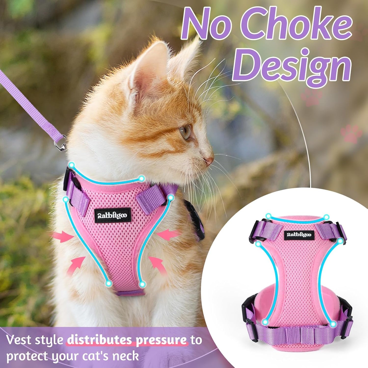 rabbitgoo Cat Harness and Leash for Walking, Escape Proof Soft Adjustable Vest Harnesses for Small Medium Cats, Easy Control Breathable Reflective Strips Jacket, XS, Black