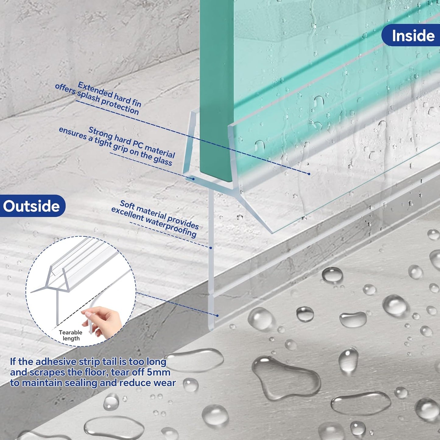 AquivaCoast 2-Pack Shower Door Bottom Seal (1/4" X 36") Clear Glass Shower Door Seal Strip - Stop Shower Leaks