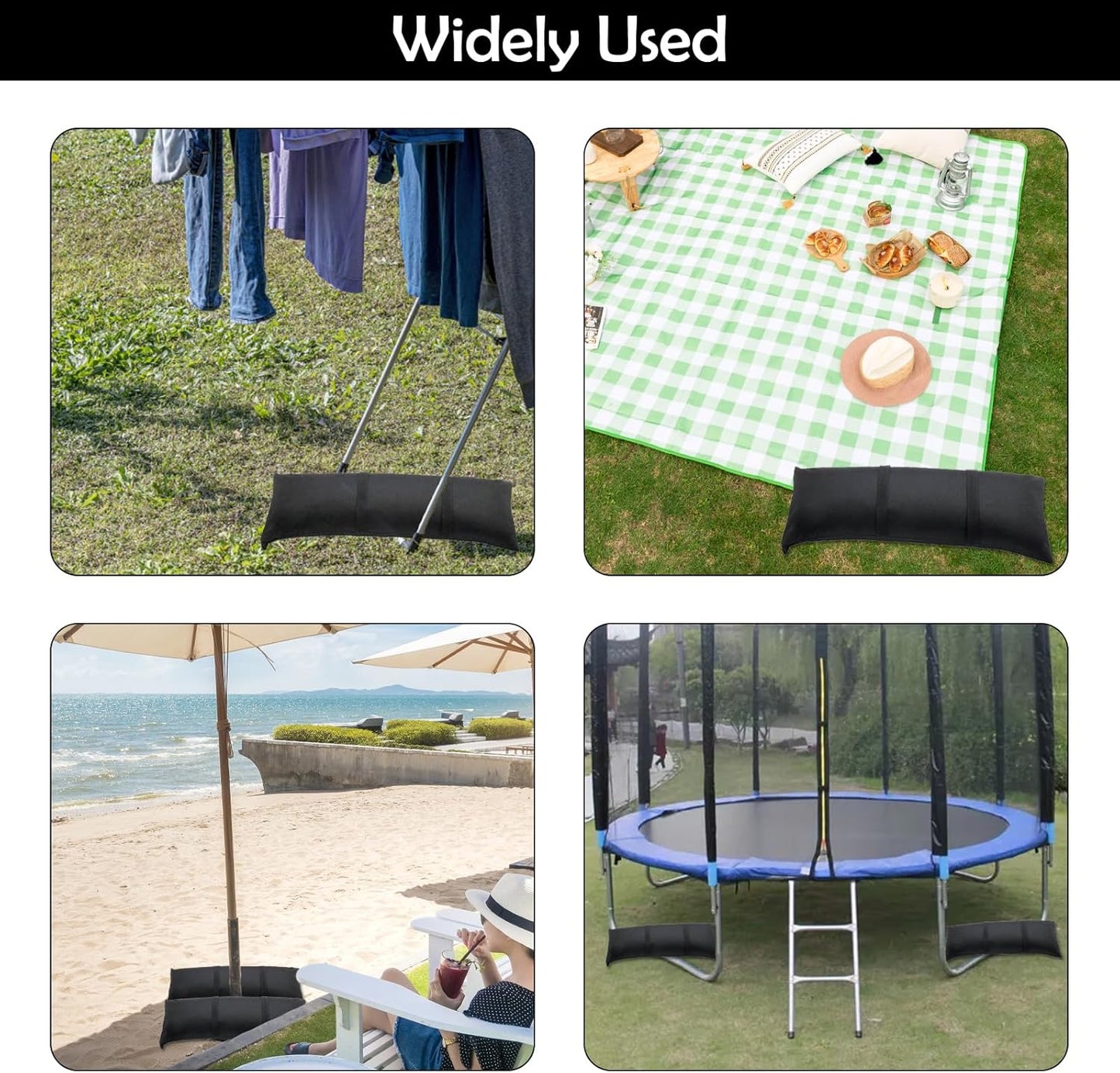 2Pcs Umbrella Base Weight Sand Bags 2 x 44 LBS Fillable Empty SandBags, Outdoor Poolside Accessories Heavy-Duty for Garden Backyard Furniture Trampoline Patio Black