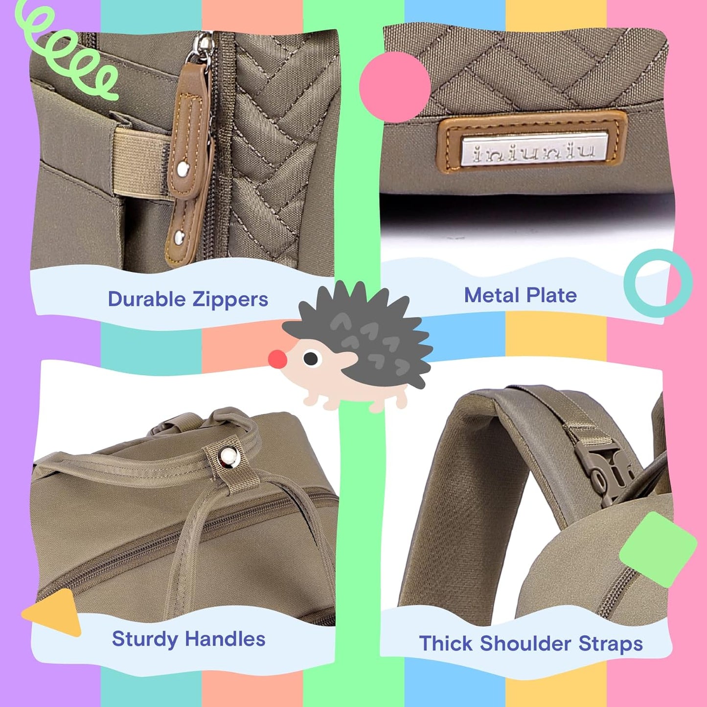 Diaper Bag Backpack, iniuniu Large Baby Bags with Diaper Pouch, Washable Changing Pad, Pacifier Case and Stroller Straps