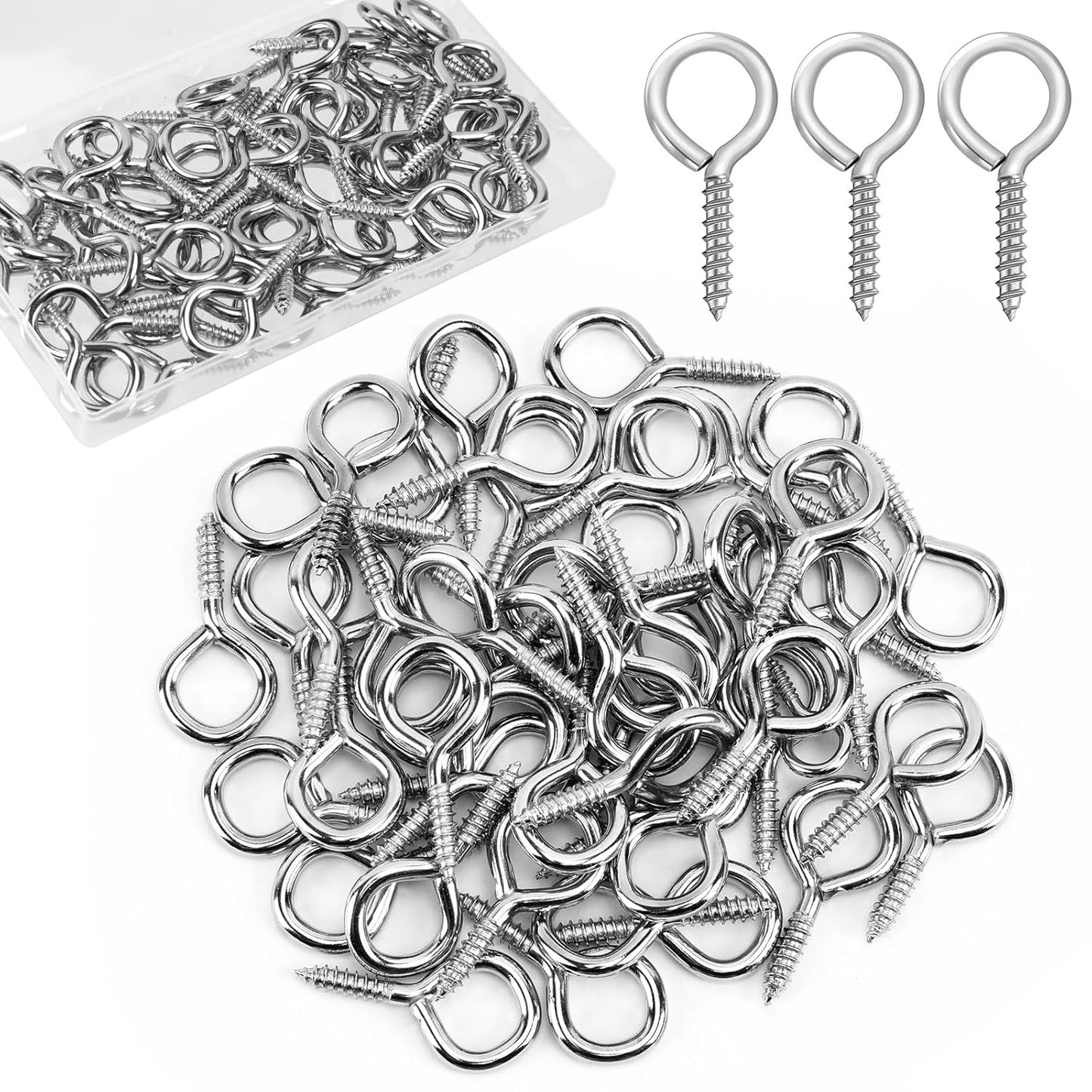 AUGSUN Eye Hooks, 12Pack 2.5 Inch Eye Hooks Heavy Duty 304 Stainless Steel Eye Screw,Screw Eyes Metal Screw Hooks Ring Screws Fasteners Hardware Tools