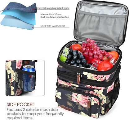 Lunch Bag for Women Men Double Deck Lunch Box - Leakproof Insulated Soft Large Lunch Cooler Bag, MIYCOO (Black,15L)