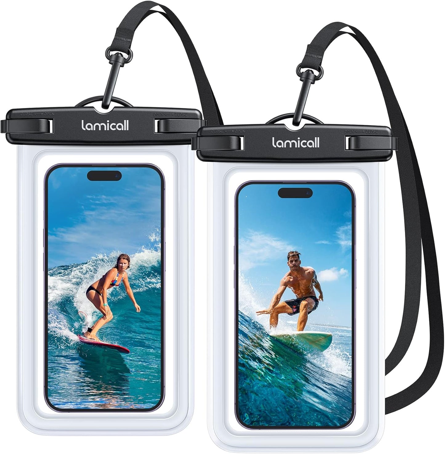 Lamicall Waterproof Phone Pouch Dry Bag with Lanyard - 2 Pack IPX8 [Easy Lock & Heavy Duty] Water Proof Cell Phone Case for iPhone 14 15 16 Pro Max, Samsung Galaxy S24 S23 Ultra, All 4-7" Cellphones