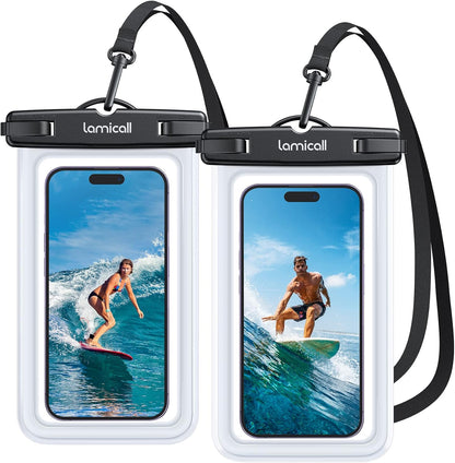 Lamicall Waterproof Phone Pouch Dry Bag with Lanyard - 2 Pack IPX8 [Easy Lock & Heavy Duty] Water Proof Cell Phone Case for iPhone 14 15 16 Pro Max, Samsung Galaxy S24 S23 Ultra, All 4-7" Cellphones