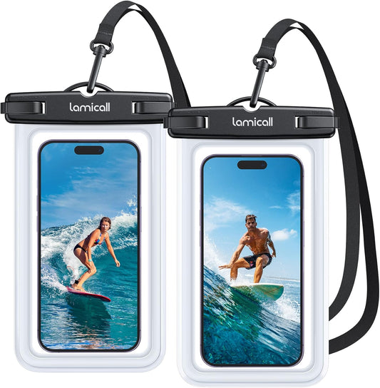 Lamicall Waterproof Phone Pouch Dry Bag with Lanyard - 2 Pack IPX8 [Easy Lock & Heavy Duty] Water Proof Cell Phone Case for iPhone 14 15 16 Pro Max, Samsung Galaxy S24 S23 Ultra, All 4-7" Cellphones