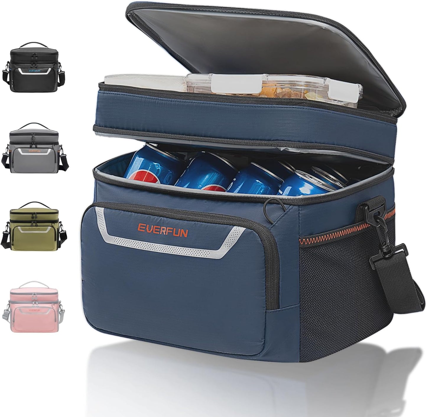 EVERFUN Cooler Bag Insulated Beach Cooler Lunch Bag Box for Men Women Dual Compartments Collapsible Waterproof Leak-Proof for Travel Work Picnic