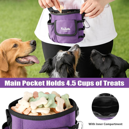 FurtasticFinds Dog Treat Pouch with Quick-Release Magnetic Closure, 3-Way Wear Treat Bags, 900D Waterproof Fabric, 4 Storage Spaces, Treat Pouch for Pet Training Walking (Grey)