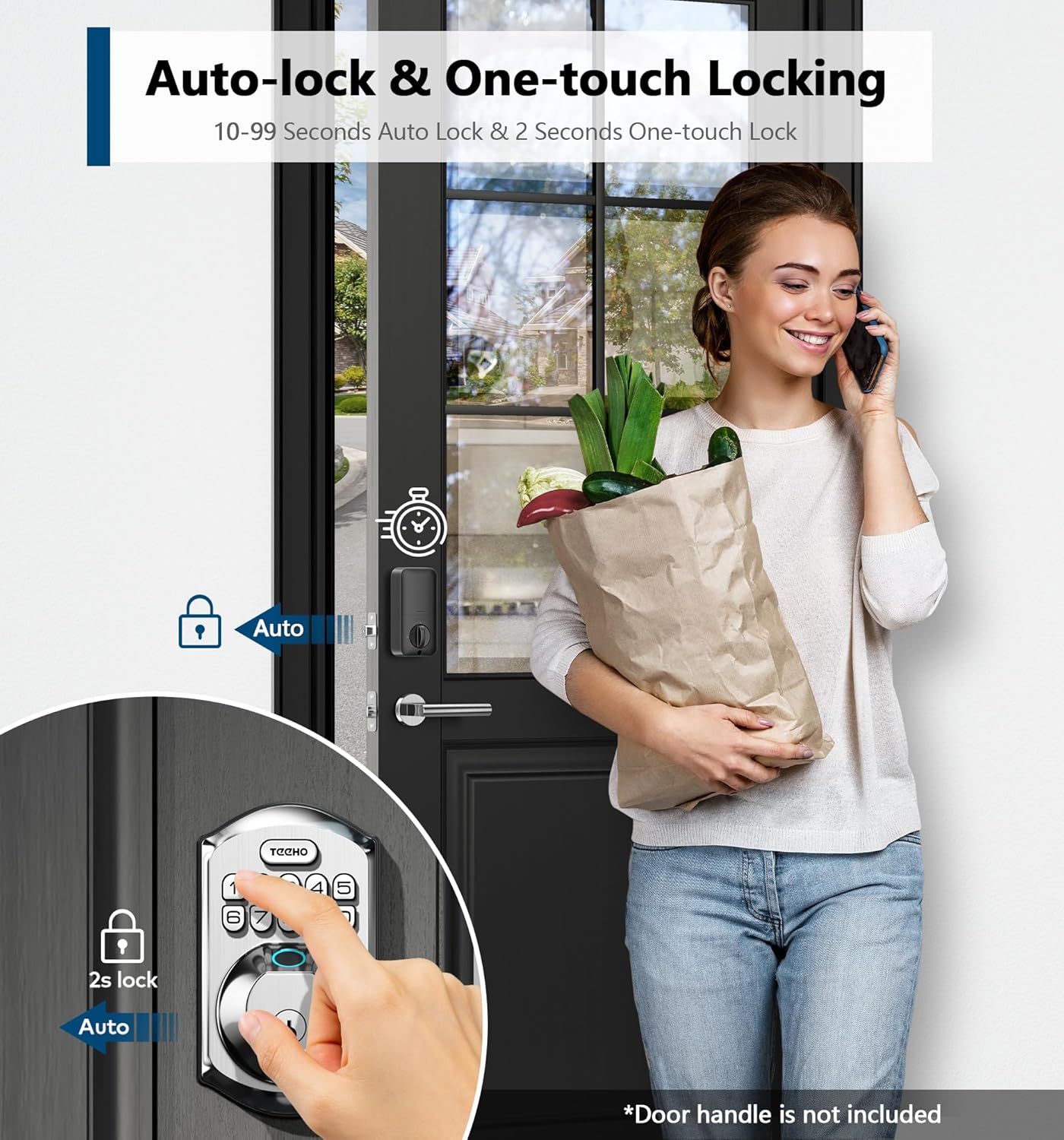 TEEHO TE002 Fingerprint Door Lock, Smart Keyless Entry Electronic Keypad Deadbolt for Front Door - Auto Lock - Easy Installation - Matte Black