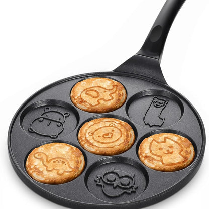 Pancake Pan with 7 Animal Shapes- 10 Inch Grill Pan Non-Stick Griddle 7 Cavity Mini Pancake Maker for Baking Cake Pancke, Brunch, Parties, Birthdays