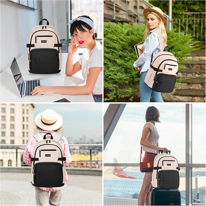 WINDARS Backpack for School Girls, Cute High School Backpacks for Teens Women Student Large Bookbag 15.6 Inch Laptop Bag with USB Charger Port for College Work Travel Trip (Beige Khaki)