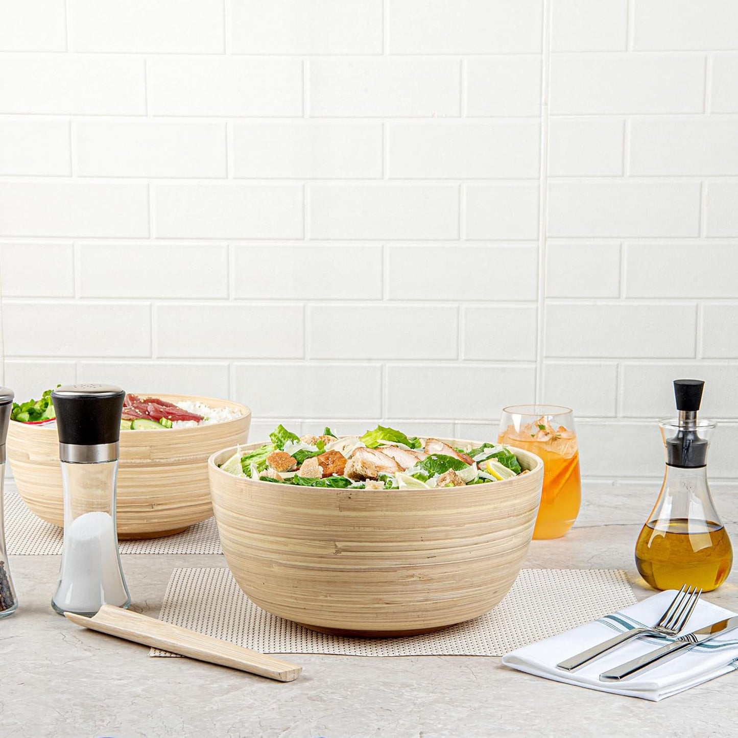 Restaurantware-Bambuddha 51 Ounce Extra Large Salad Bowl, 1 Heavy-Duty Round Salad Bowl - Sustainable, Reusable, Blue Bamboo Serving Dish, for Serving Salads, Fruits, and Appetizers