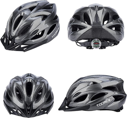 TOONEV Adult Bike Helmet with Safety LED Light,Lightweight Integrally Sport Mountain Bicycle Helmet Adjustable Size 54 to 62CM for Men Women Cycling Helmet