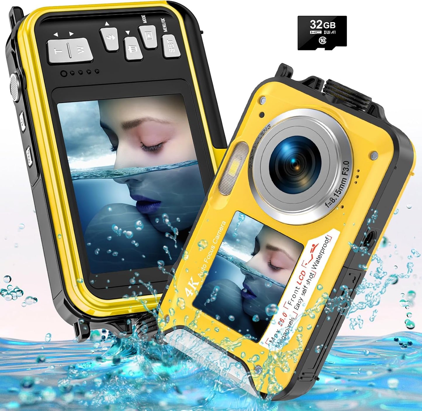 4K Underwater Camera 11FT Waterproof with 32GB Card 56MP Autofocus Selfie Dual-Screen for Snorkeling, Compact Digital Camera 1250mAh Battery (Blue)
