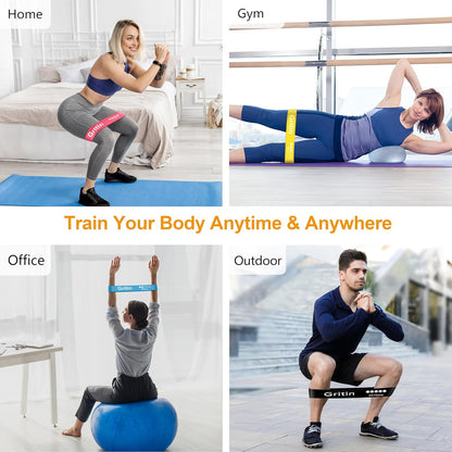 Gritin Resistance Bands, Set of 5 Skin-Friendly Resistance Fitness Exercise Loop Bands with 5 Different Strength Levels - Travel Carrying Case Included - Ideal for Home, Gym, Yoga, Training