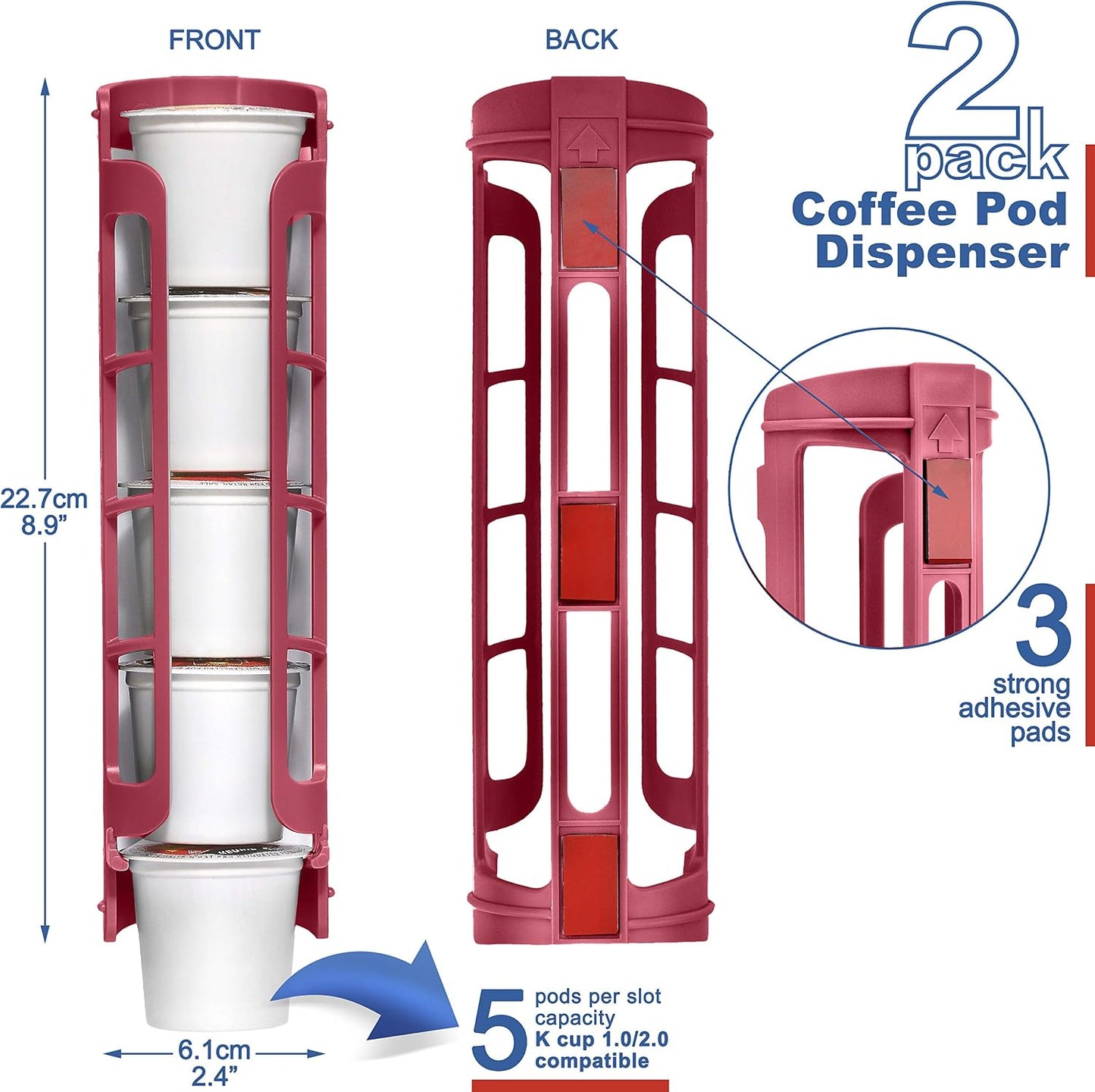 STORAGENIE Coffee Pod Holder for Kerig Kcup, Red Side Mount K Cup Storage, Coffee Pod Organizer, Perfect for Small Counters