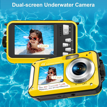 4K Underwater Camera 11FT Waterproof with 32GB Card 56MP Autofocus Selfie Dual-Screen for Snorkeling, Compact Digital Camera 1250mAh Battery (Blue)