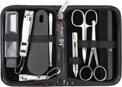 3 Swords Germany - brand quality 10 piece manicure pedicure grooming kit set for professional finger & toe nail care scissors clipper fashion leather case in gift box, Made by 3 Swords (003164)