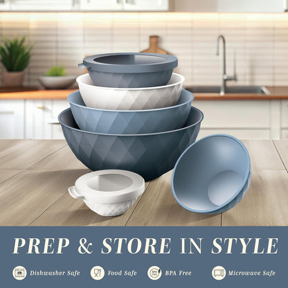 COOK WITH COLOR Mixing Bowls with TPR Lids - 12 Piece Plastic Nesting Bowls Set Includes 6 Prep Bowls and 6 Lids, Microwave Safe Mixing Bowl Set (Mint)