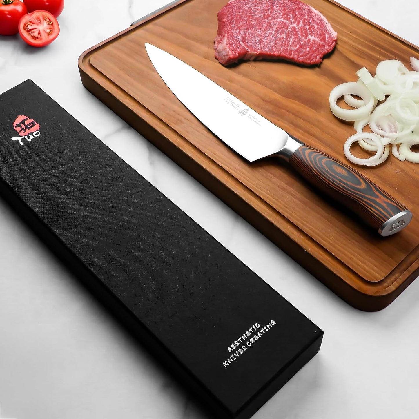 TUO Boning Knife - Razor Sharp Fillet Knife - High Carbon German Stainless Steel Kitchen Cutlery - Pakkawood Handle - Luxurious Gift Box Included - 7 inch - Fiery Phoenix Series