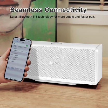 DOSS SoundBox Ultra Bluetooth Speaker with 2.1 Sound Channel Audio, 80W Superior Sound with Deep Bass, Two DSP Technologies, 18H Playtime, BT 5.3, Wireless for Home, Office, Bedroom-Gold